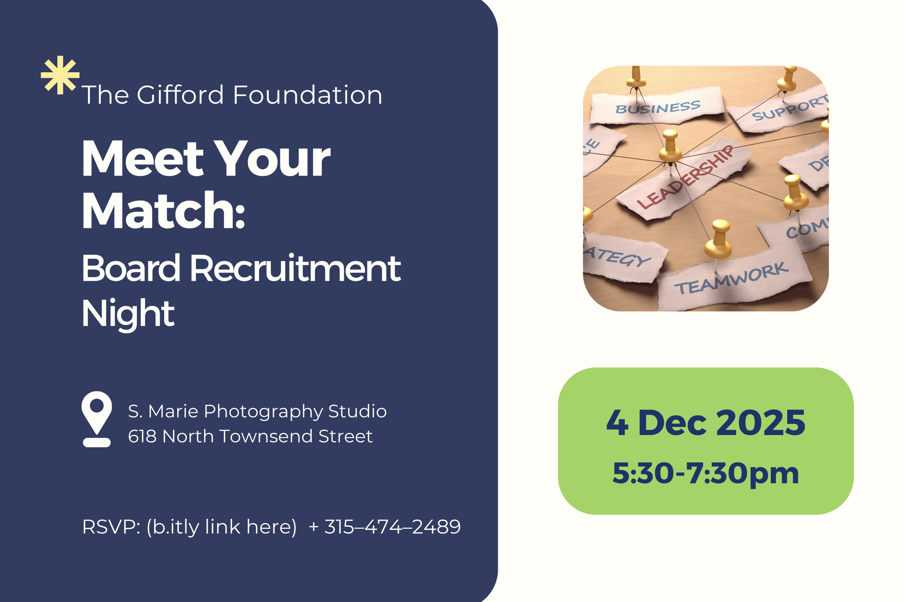 Meet Your Match: Board Recruitment Event, Dec 4, 2015, 5:30-7:30