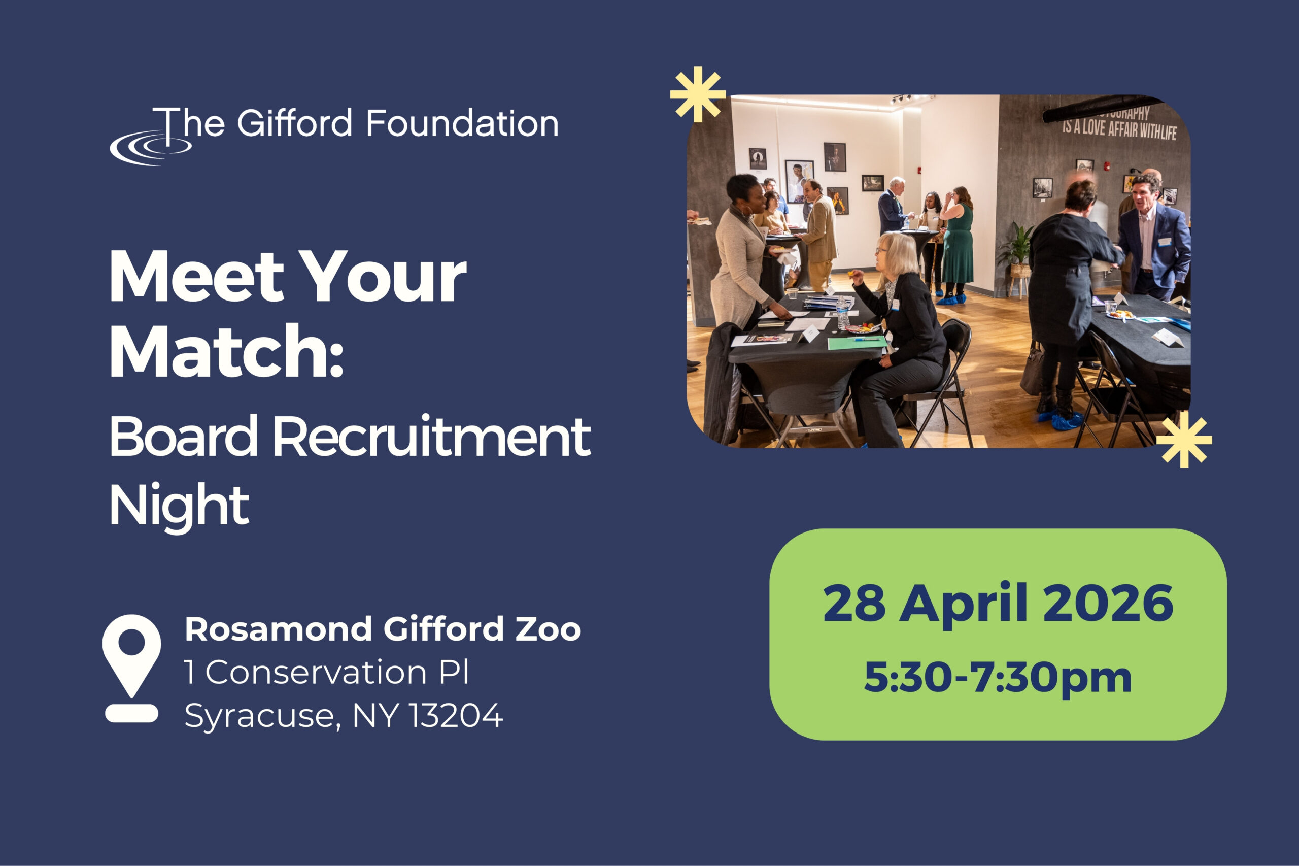 Meet Your Match: Board Recruitment Night - 28 April 2026, 5:30-7:30, Rosamond Gifford Zoo, 1 Conservation Place, Syracuse